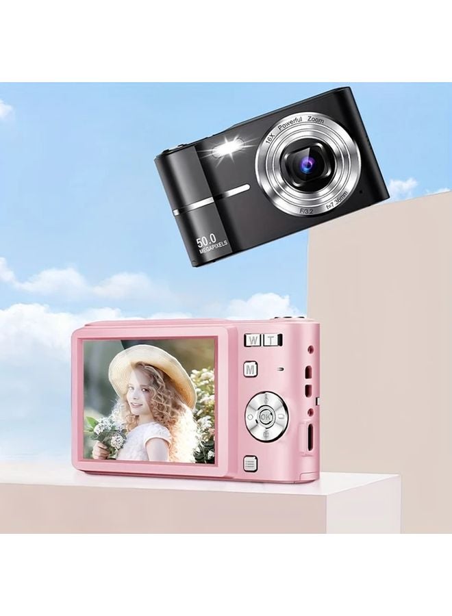 Pink Digital Camera 16X Optical Zoom 1080P HD Vlog Camera 32GB Card USB Rechargeable - Image 3