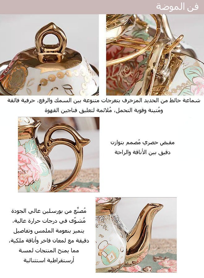 WINEENEE Gold Plated Arabic Style Ceramic Coffee Set 20-Piece Hand-Painted Floral Luxury Tea Cups Saucers Spoons Teapot for 6 People Ideal for Family Gathering Everyday Use Ramadan Gift - Image 4
