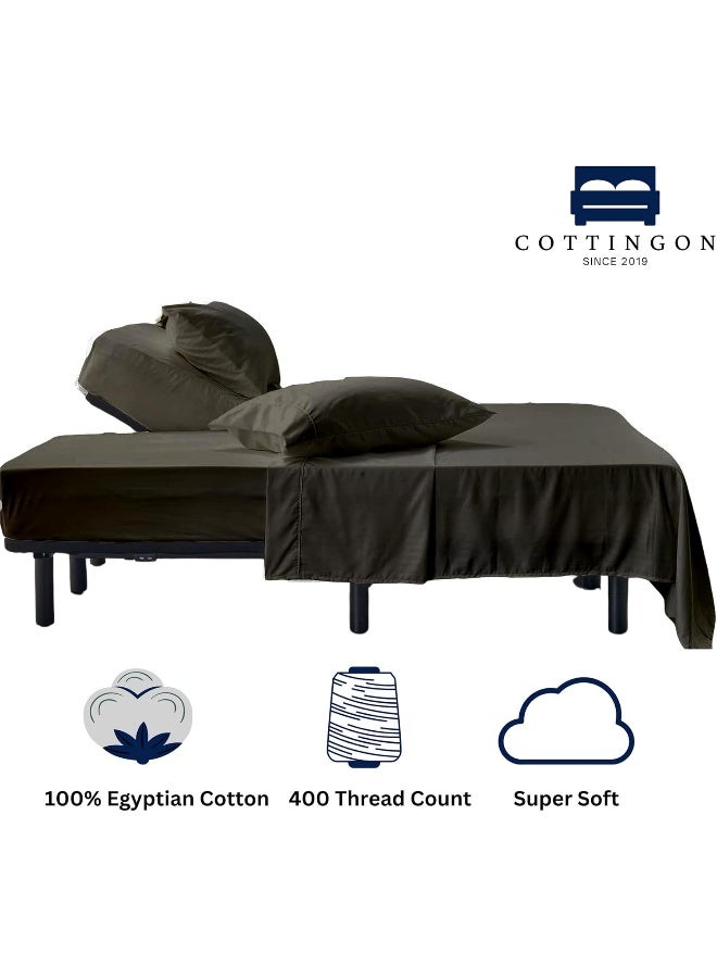 Cottingon Flex Top King Sheets for Sleep Number Bed 100% Egyptian Cotton- 400 TC Split Top King Sheets for Sleep Number Bed (4 Pcs) Flex Head King 34"" Top Split Sheets to fit Upto 16"" Deep Mattress (Dark Grey)  - Image 2
