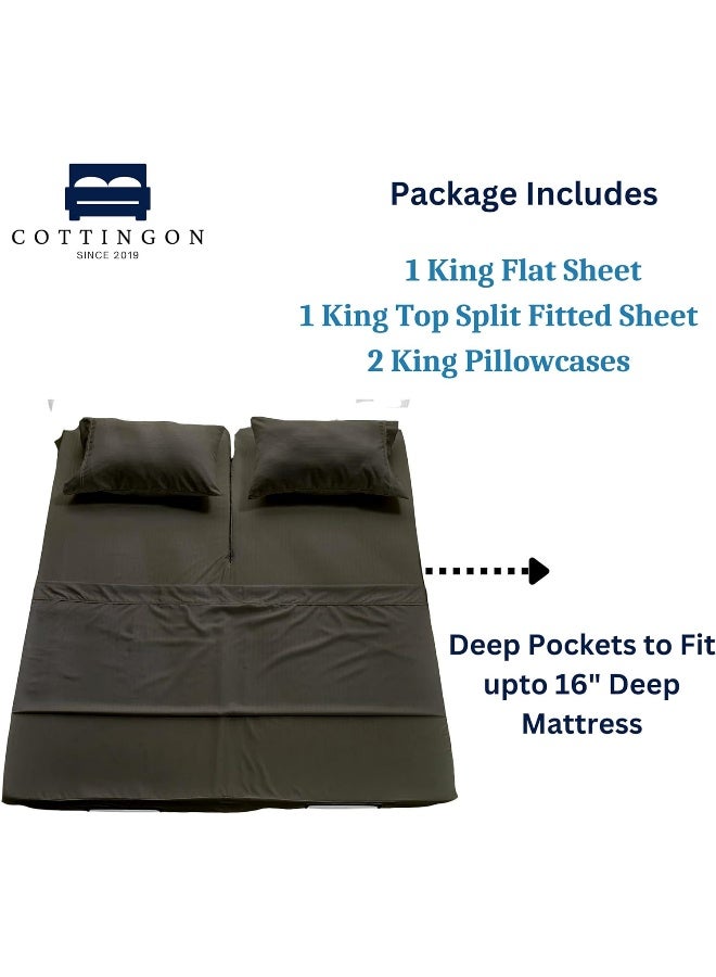 Cottingon Flex Top King Sheets for Sleep Number Bed 100% Egyptian Cotton- 400 TC Split Top King Sheets for Sleep Number Bed (4 Pcs) Flex Head King 34"" Top Split Sheets to fit Upto 16"" Deep Mattress (Dark Grey)  - Image 3