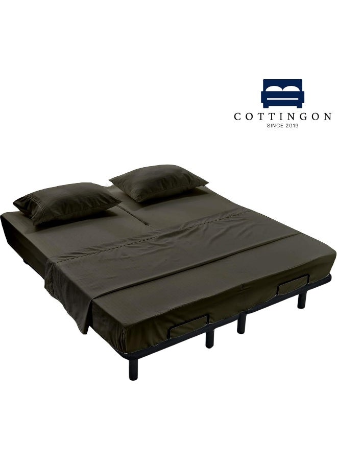 Cottingon Flex Top King Sheets for Sleep Number Bed 100% Egyptian Cotton- 400 TC Split Top King Sheets for Sleep Number Bed (4 Pcs) Flex Head King 34"" Top Split Sheets to fit Upto 16"" Deep Mattress (Dark Grey)  - Image 5