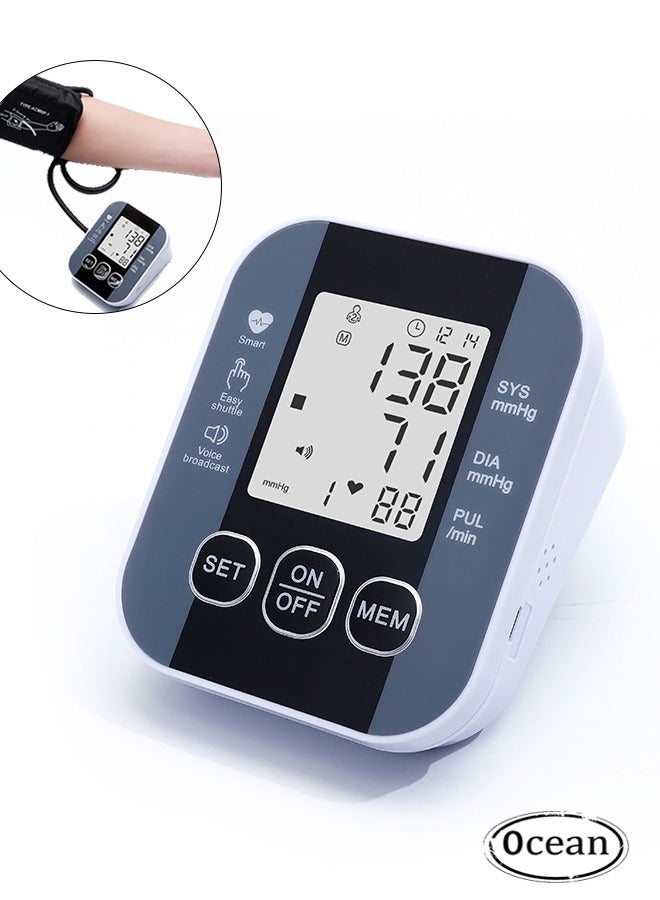 أوشن جهاز مراقبة ضغط الدم الإلكتروني، جهاز قياس ضغط الدم بأعلى الذراع، جهاز مراقبة ضغط الدم الرقمي للكفة القابلة للضبط، شاشة العرض المنزلية، جهاز ضغط الدم مع موجه الذاكرة الصوتية - Image 1
