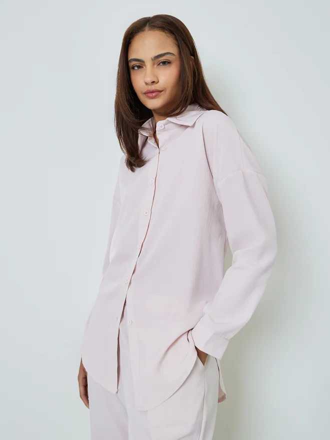 Styli Styli Beige Shirt and Wide Leg Pants Set