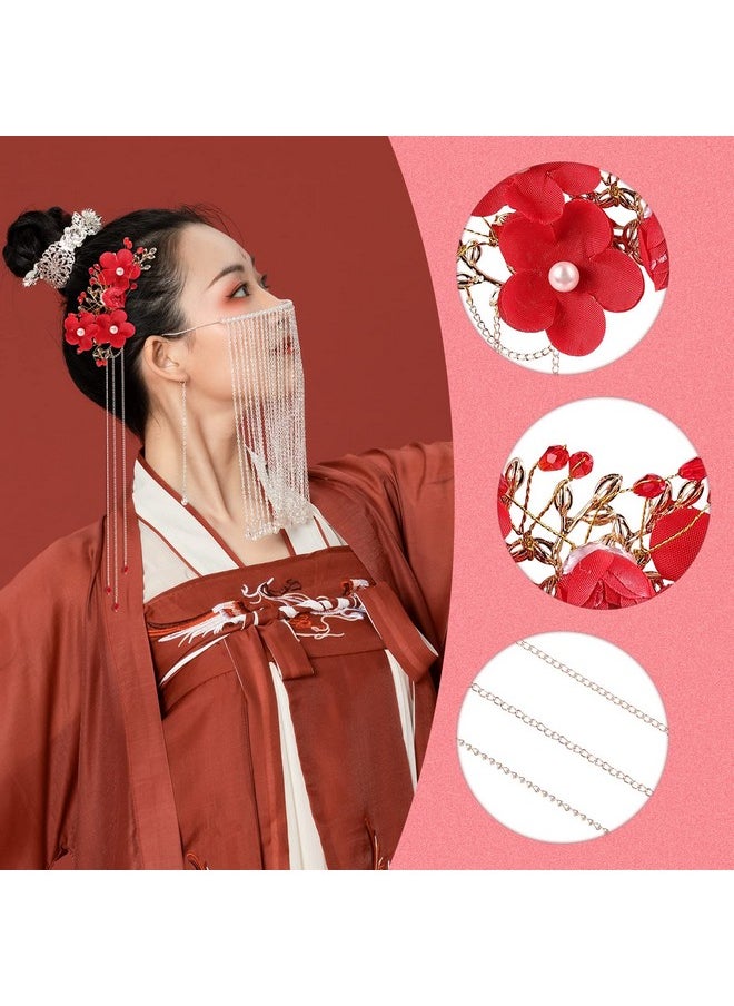 Beaupretty 1 Pair Bridal Tassel Hairpins Flower Pearl Rhinestone Chinese Traditional Style Hair Clip Headdress Festive Wedding Hair Accessories For Bride Bridemate Women Girls Ladies Students(Red)  - Image 3