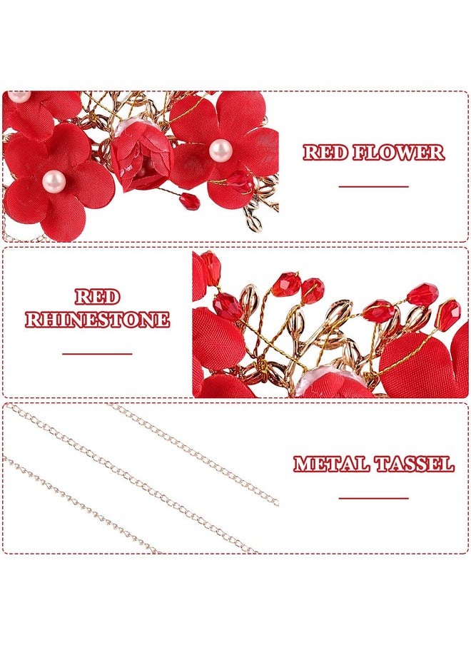 Beaupretty 1 Pair Bridal Tassel Hairpins Flower Pearl Rhinestone Chinese Traditional Style Hair Clip Headdress Festive Wedding Hair Accessories For Bride Bridemate Women Girls Ladies Students(Red)  - Image 5