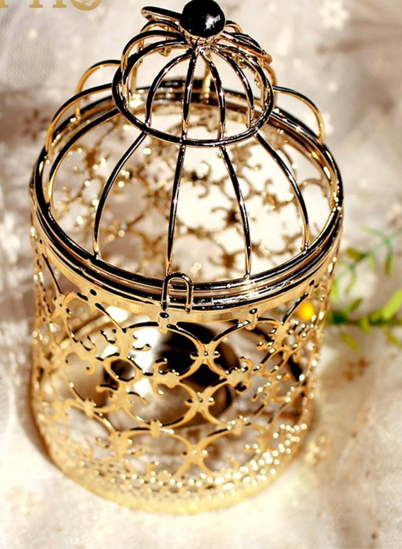 Candle Lanterns Ramadan Decorations: Vintage Decorative Hanging Gold Lantern Metal Birdcage - Centerpiece for Home Living Room Diwali Wedding Party Set of 2 - Image 3