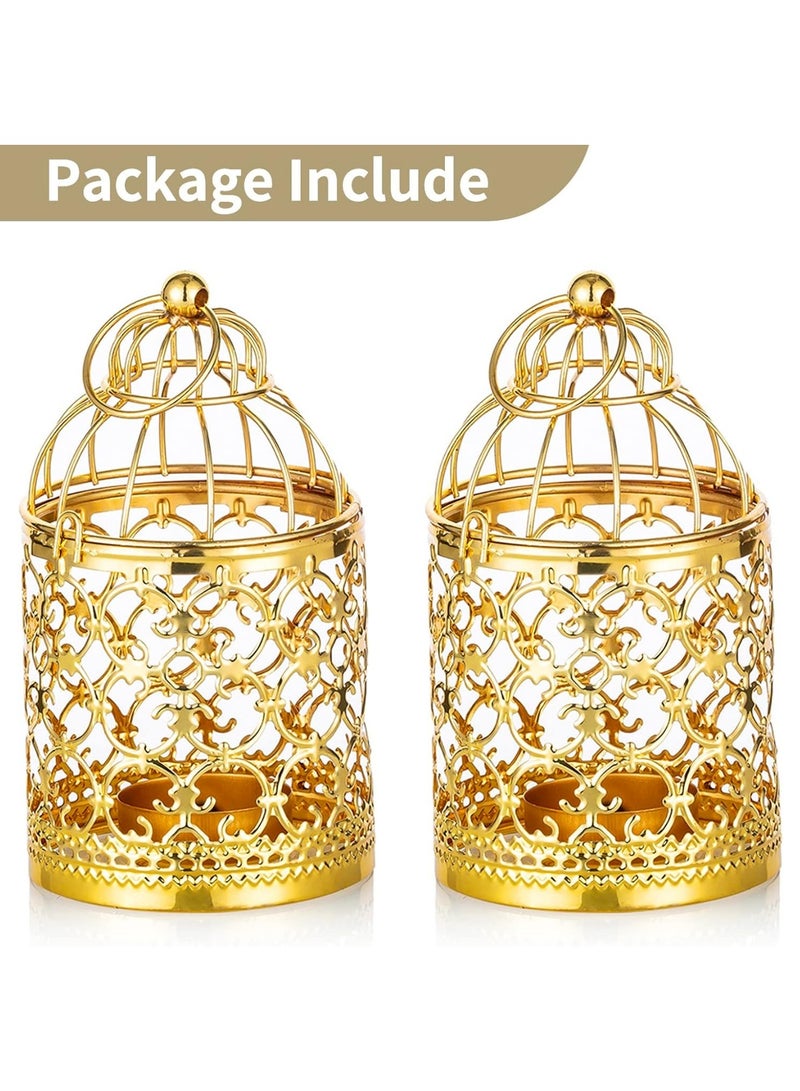 Candle Lanterns Ramadan Decorations: Vintage Decorative Hanging Gold Lantern Metal Birdcage - Centerpiece for Home Living Room Diwali Wedding Party Set of 2 - Image 5