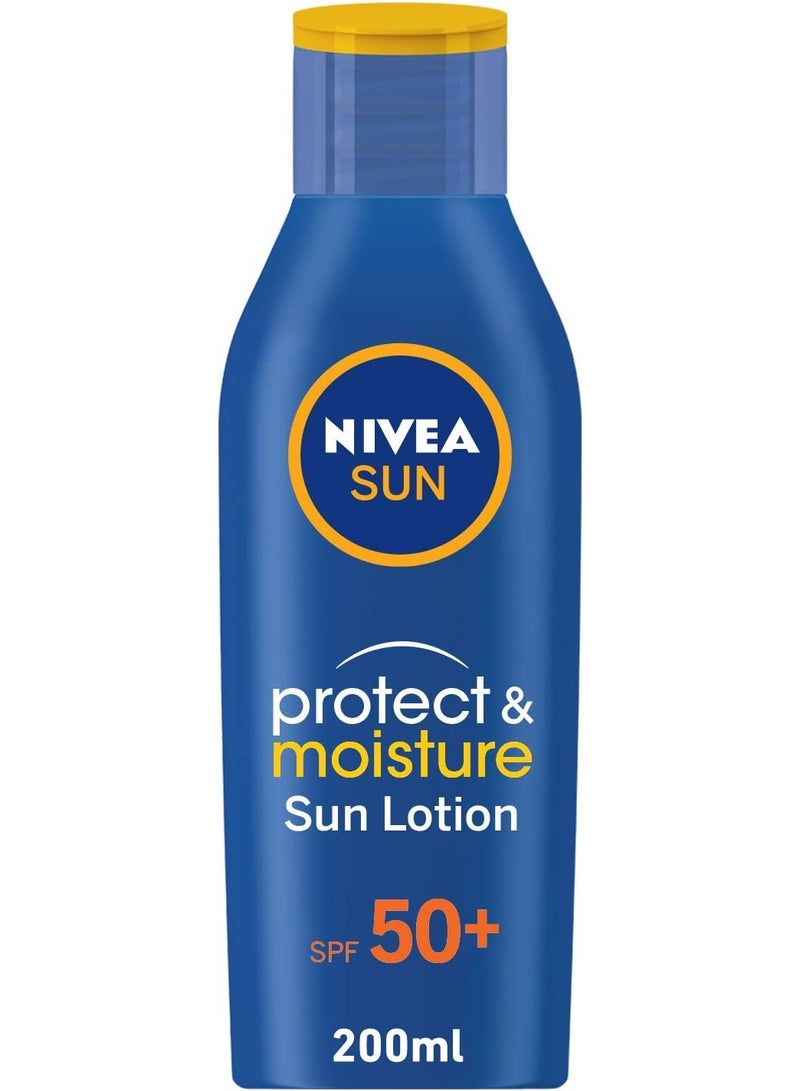 NIVEA Sun Lotion, Protect & Moisture SPF 50+ 200m - Image 1