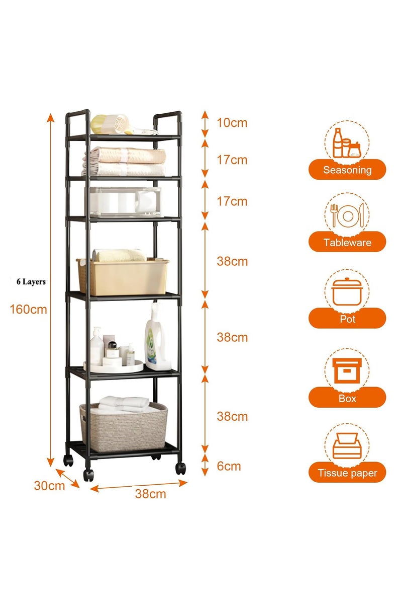 LINGWEI 6-Tier Multipurpose Kitchen Storage Rack with Wheels | Heavy-Duty Aluminum Pipe Shelving Unit Space-Saving Organizer for Kitchen, Bathroom, Laundry & Pantry- 160cm Height - Image 3