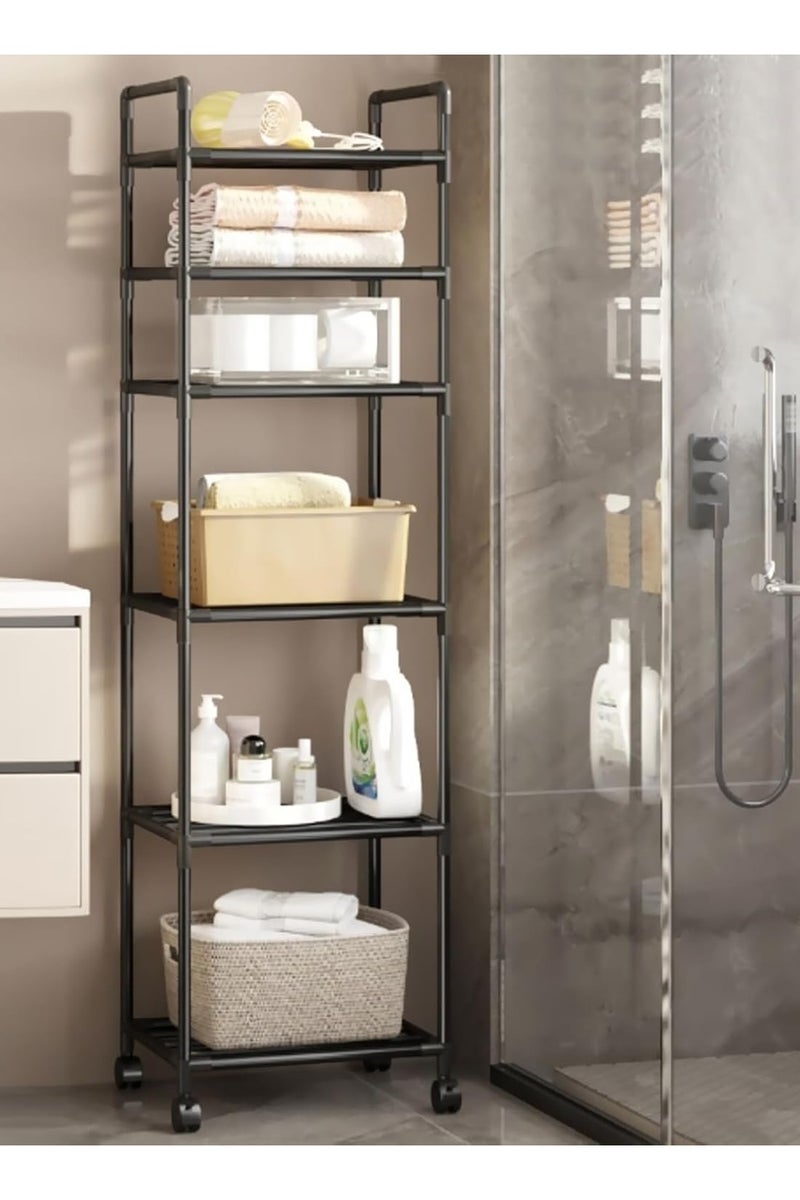 LINGWEI 6-Tier Multipurpose Kitchen Storage Rack with Wheels | Heavy-Duty Aluminum Pipe Shelving Unit Space-Saving Organizer for Kitchen, Bathroom, Laundry & Pantry- 160cm Height - Image 5