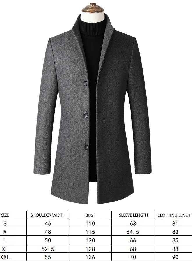 Loquat معطف ترينش شتوي للرجال بياقة واقفة بلون موحد سترة خارجية بأكمام طويلة رمادي - Image 2