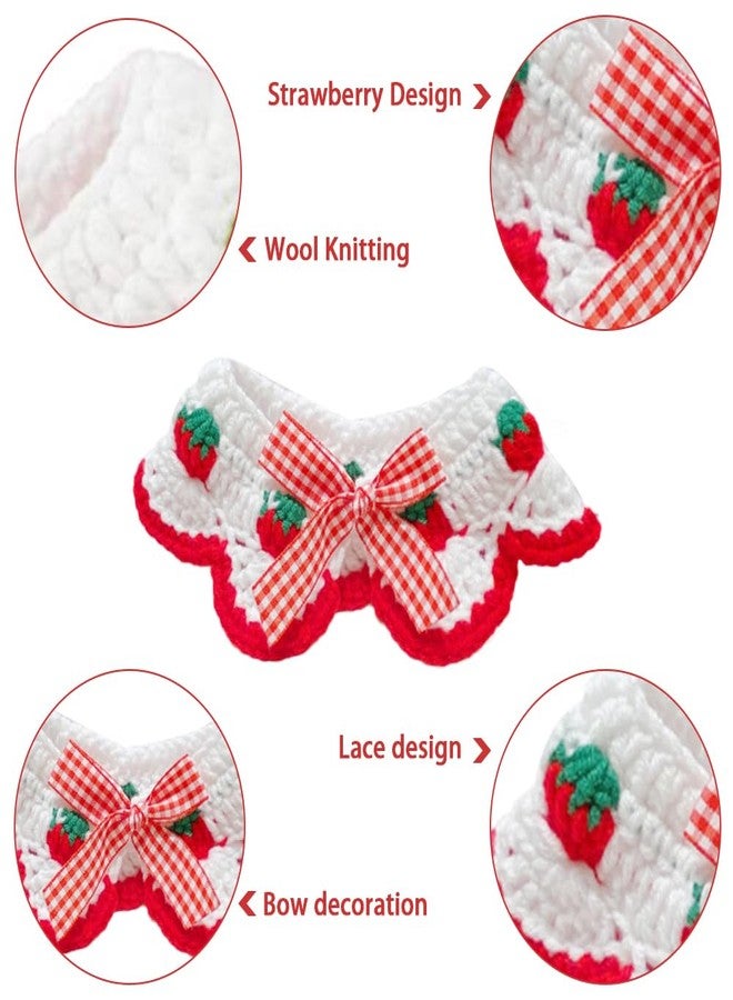 DONGKER Cat Collar,Cute Breakaway Cat Knitted Collar with Bow Tie & Strawberry Pattern for Kitten Christmas Party Wedding Decoration - Image 2