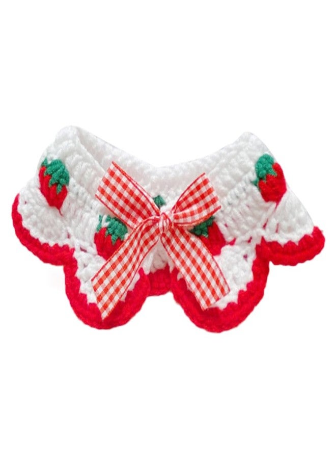 DONGKER Cat Collar,Cute Breakaway Cat Knitted Collar with Bow Tie & Strawberry Pattern for Kitten Christmas Party Wedding Decoration - Image 1