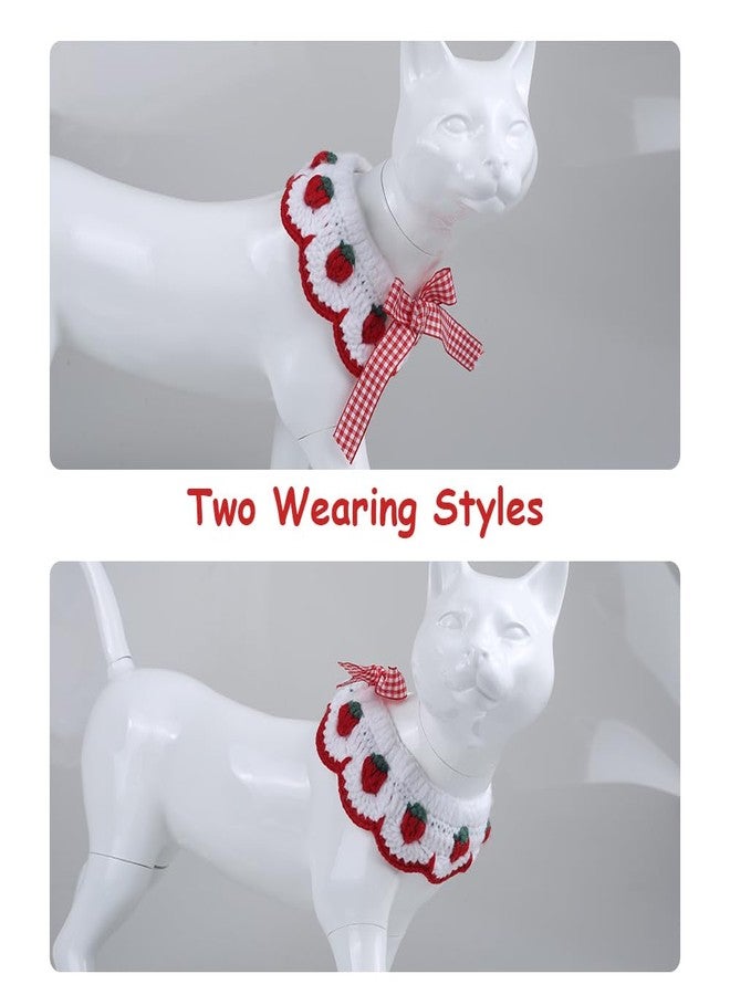 DONGKER Cat Collar,Cute Breakaway Cat Knitted Collar with Bow Tie & Strawberry Pattern for Kitten Christmas Party Wedding Decoration - Image 5