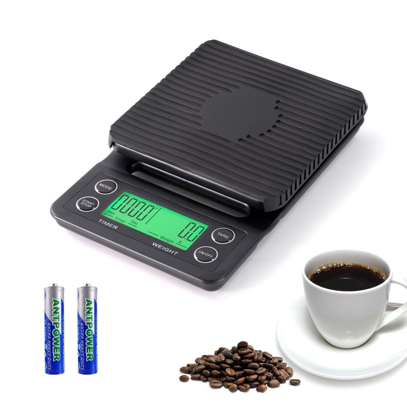 Coffee Scale with Timer 3kg/0.1g, Pour Over Drip Espresso Scale with LCD Display High Precision with Tare Function and Silicone Cover for Kitchen, Coffee, Baking, Jewelry(Batteries Included)