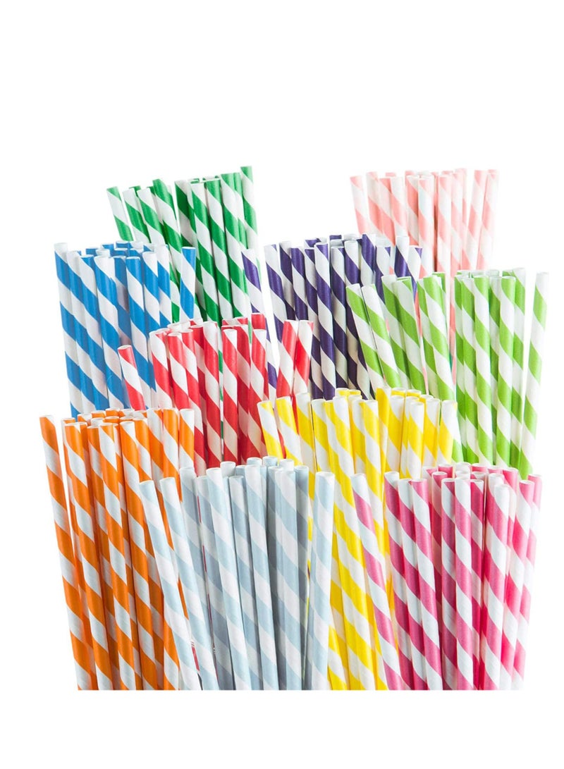 KASTWAVE Biodegradable Paper Straws, 200 Pcs Paper Drinking Straws For Wedding Party Restaurant Juice, Coffee Cold Drinks, Party Dessert and DIY Decoration (10 Color, Stripe) - Image 1