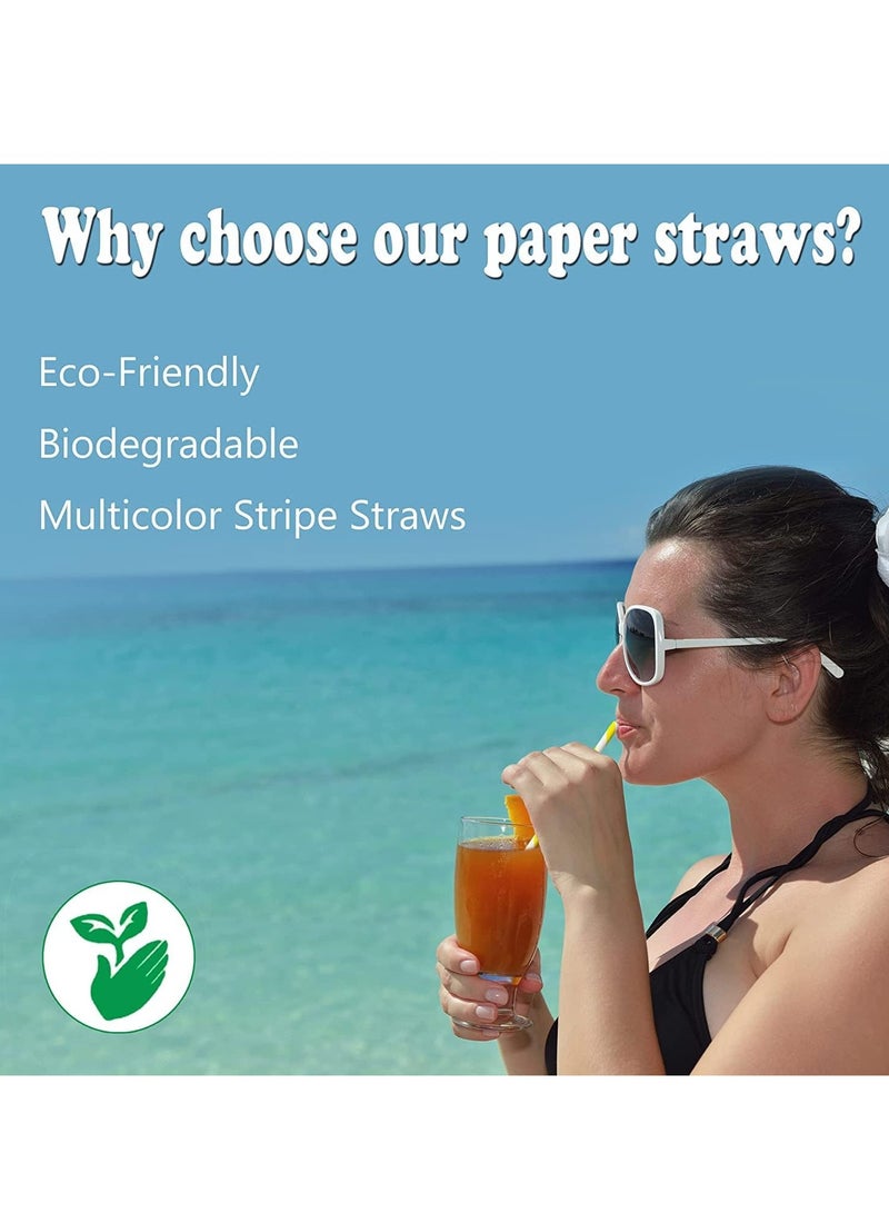 KASTWAVE Biodegradable Paper Straws, 200 Pcs Paper Drinking Straws For Wedding Party Restaurant Juice, Coffee Cold Drinks, Party Dessert and DIY Decoration (10 Color, Stripe) - Image 2