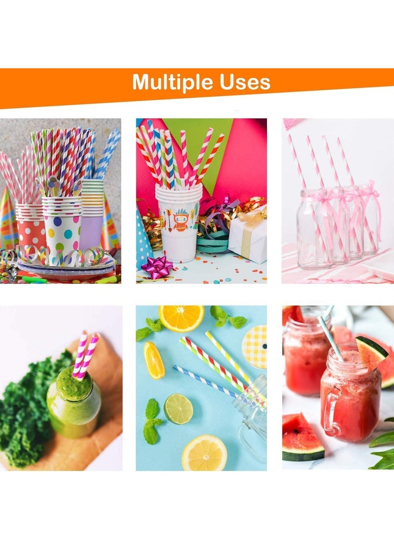 KASTWAVE Biodegradable Paper Straws, 200 Pcs Paper Drinking Straws For Wedding Party Restaurant Juice, Coffee Cold Drinks, Party Dessert and DIY Decoration (10 Color, Stripe) - Image 5
