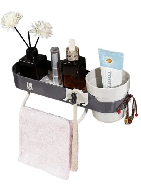 رف منظم لتخزين أدوات الحمام والمطبخ بدون مسامير مثبت على الحائط - رف دش بلاستيكي مقاوم للماء لمستلزمات الحمام 28×9.5×10 سم