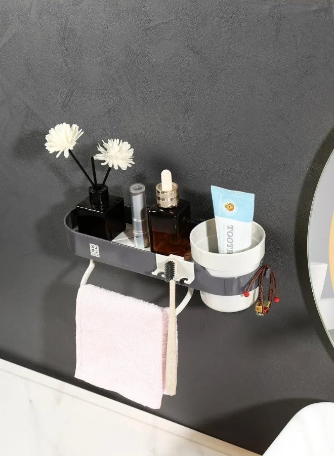 رف منظم لتخزين أدوات الحمام والمطبخ بدون مسامير مثبت على الحائط - رف دش بلاستيكي مقاوم للماء لمستلزمات الحمام 28×9.5×10 سم