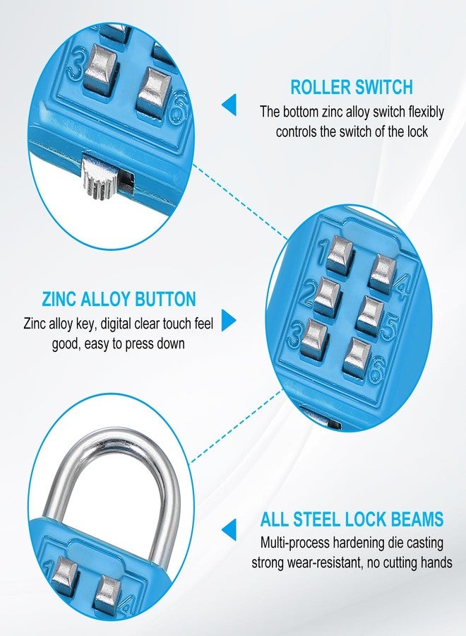 MECCANIXITY Combination Padlock, 6-Digit Push Button Padlock 3-Position Locking Mechanism Security Combination Lock for Locker Gym Sports Locker Cabinet Toolbox (Sky Blue, Pack of 2) - Image 3