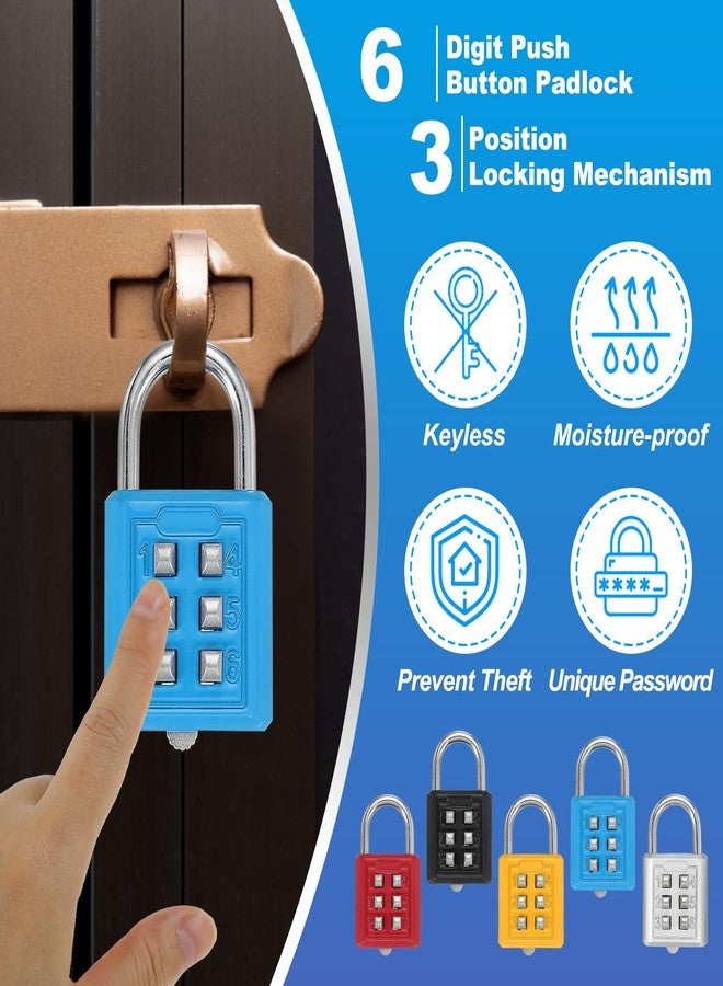 MECCANIXITY Combination Padlock, 6-Digit Push Button Padlock 3-Position Locking Mechanism Security Combination Lock for Locker Gym Sports Locker Cabinet Toolbox (Sky Blue, Pack of 2) - Image 5