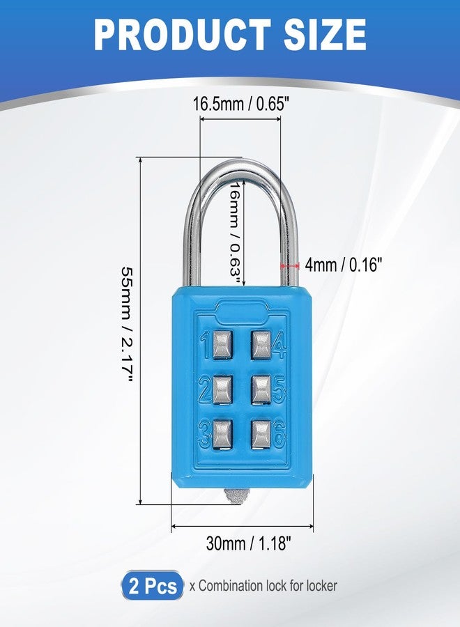 MECCANIXITY Combination Padlock, 6-Digit Push Button Padlock 3-Position Locking Mechanism Security Combination Lock for Locker Gym Sports Locker Cabinet Toolbox (Sky Blue, Pack of 2) - Image 2