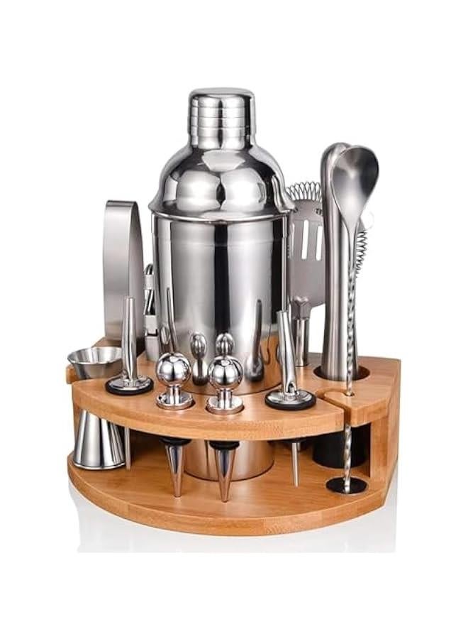 HOOKOR Cocktail Shaker Set, 12 Pcs Bartender Kit for Drink Mixing, Stainless Steel Bar Tools with Bamboo Stand, Perfect Home Bar Tool Set and Professional Martini Bartender Set (Silver) - Image 1