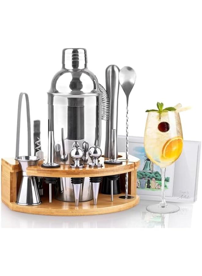 HOOKOR Cocktail Shaker Set, 12 Pcs Bartender Kit for Drink Mixing, Stainless Steel Bar Tools with Bamboo Stand, Perfect Home Bar Tool Set and Professional Martini Bartender Set (Silver) - Image 2