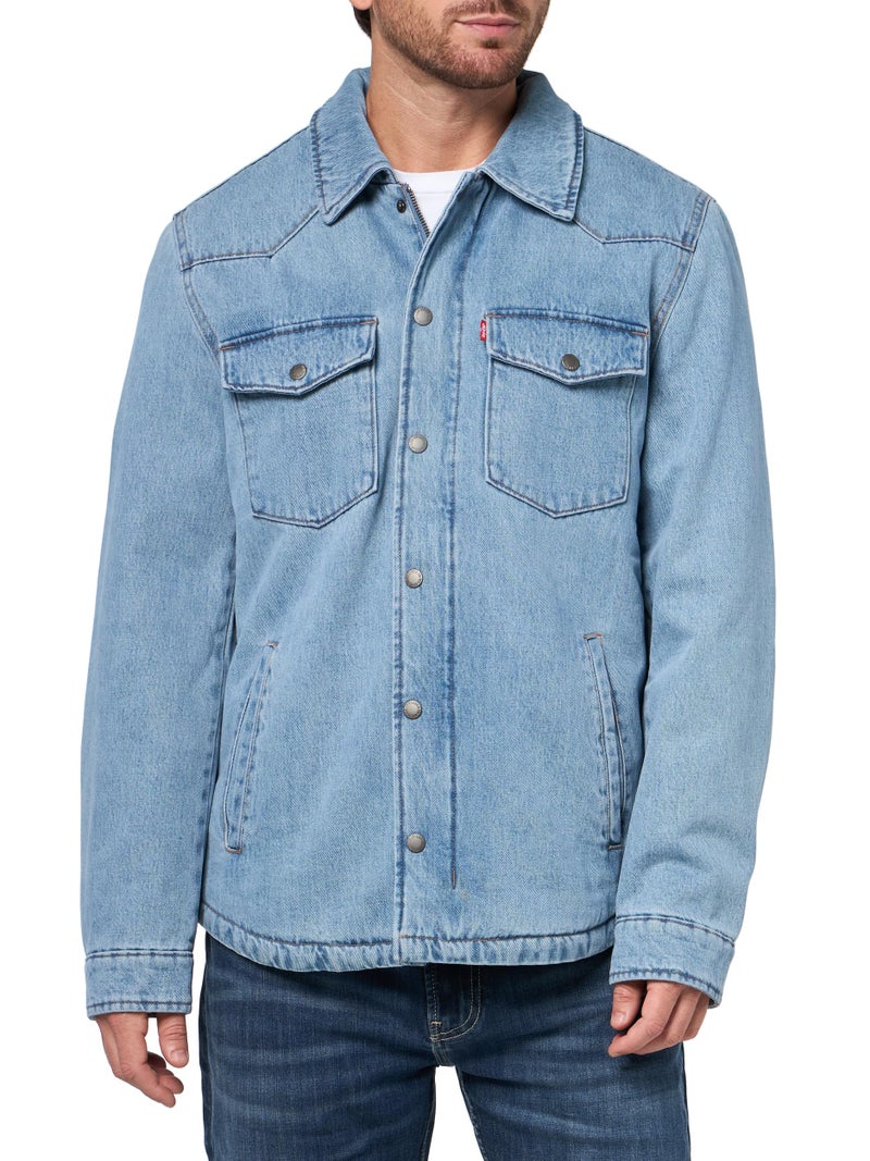 Levi's Men's Cotton Western Shirt Jacket, Light Wash Denim, Large - Image 1