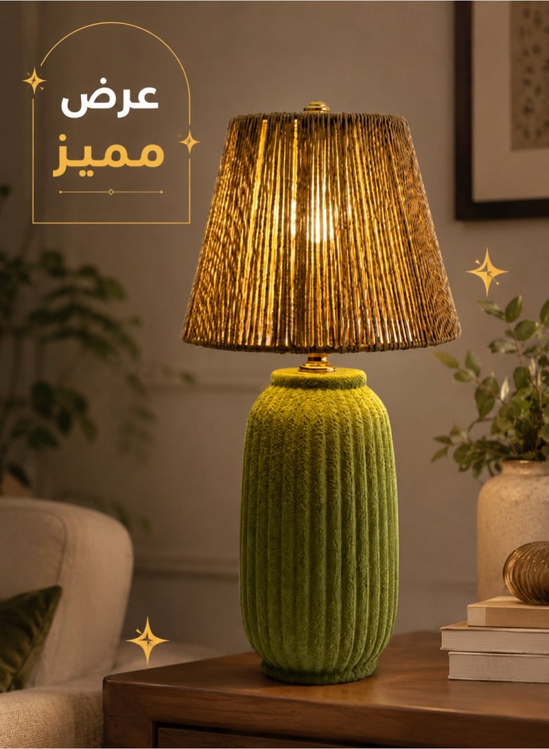 كالدا أباجورة طاولة ديكورية بلون أخضر زيتوني مع غطاء منسوج – إضاءة دافئة أنيقة لغرفة النوم وغرفة المعيشة والمكتب – تصميم عصري محببكالدا - Image 2