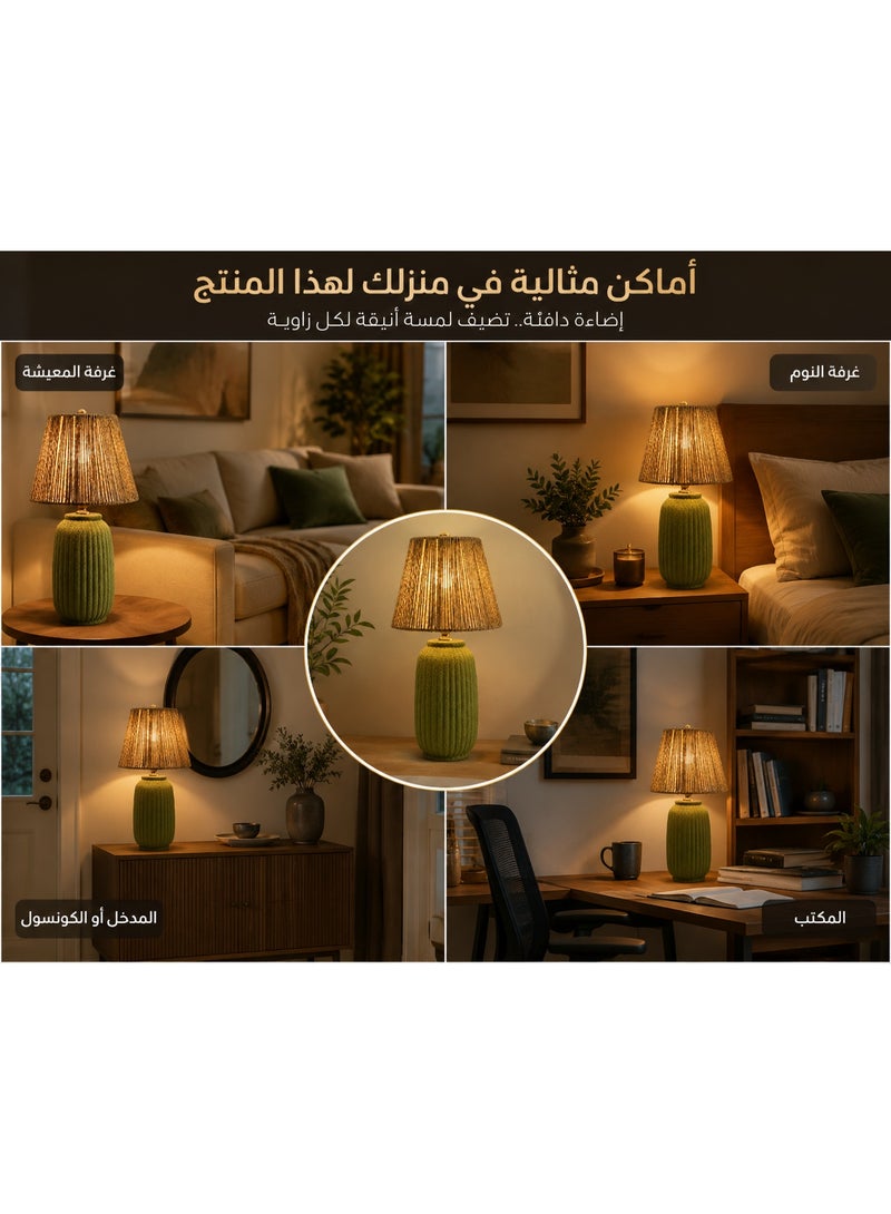 كالدا أباجورة طاولة ديكورية بلون أخضر زيتوني مع غطاء منسوج – إضاءة دافئة أنيقة لغرفة النوم وغرفة المعيشة والمكتب – تصميم عصري محببكالدا - Image 3