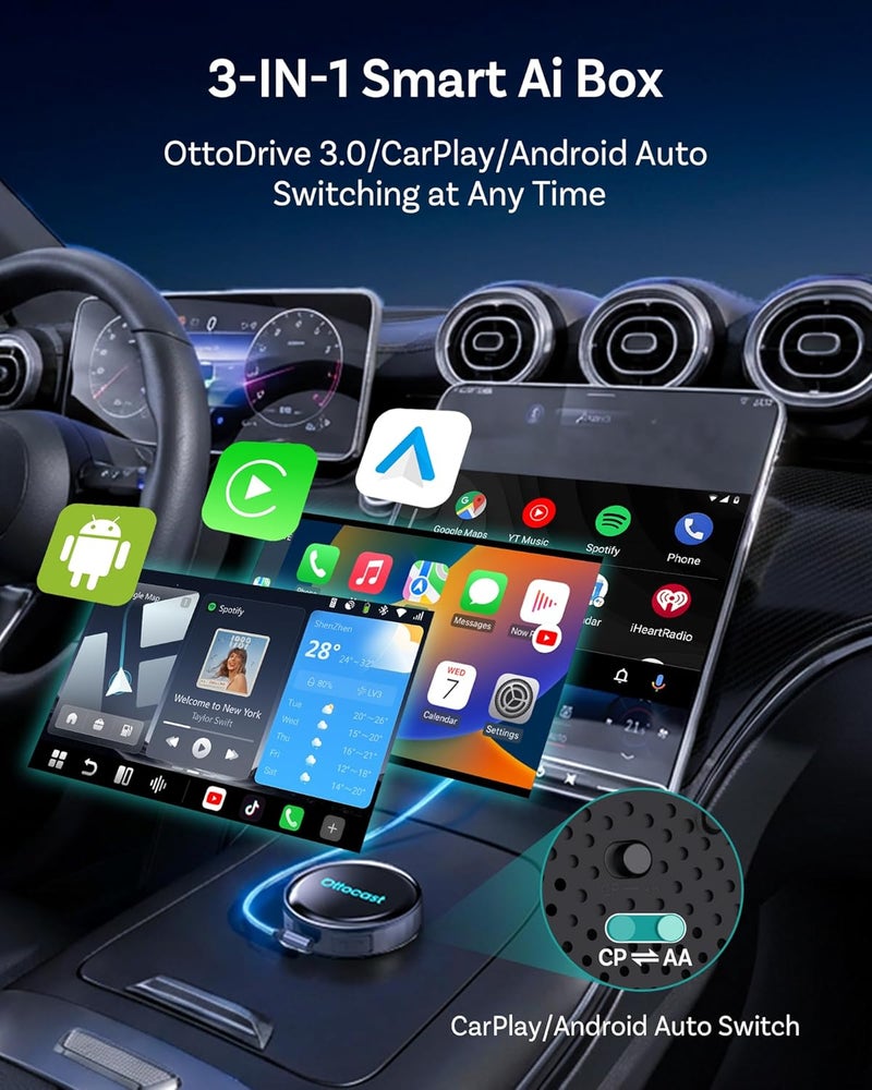 Ottocast P3 Pro OttoAibox Smart AI Car Box with Voice Assistant, Wireless CarPlay & Android Auto - Image 3