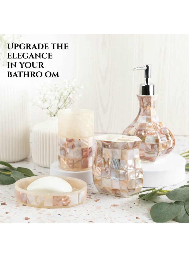 Creative Scents Bathroom Tumbler Cup Decorative Bathroom Cup For Mouth Rinsing Made In Beautiful Mother Of Pearl Shells Toothbrush Cup To Hold Your Toothbrushes And Toothpaste Milano Collection - Image 2