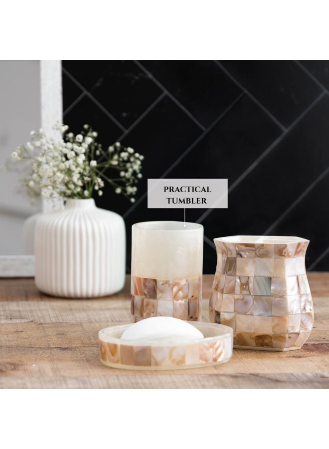 Creative Scents Bathroom Tumbler Cup Decorative Bathroom Cup For Mouth Rinsing Made In Beautiful Mother Of Pearl Shells Toothbrush Cup To Hold Your Toothbrushes And Toothpaste Milano Collection - Image 3