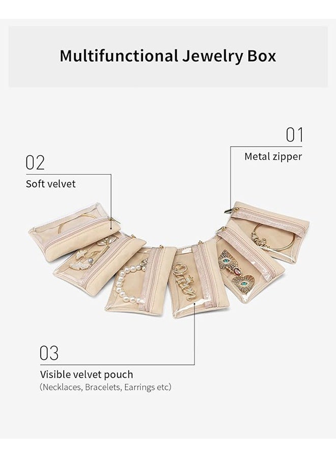 Travel Jewelry Bags,Jewelry Pouch Bag, Clear velvet zipper pockets Storage Bag Organizer Case for Women Girl Gift 6 Pcs - Image 4