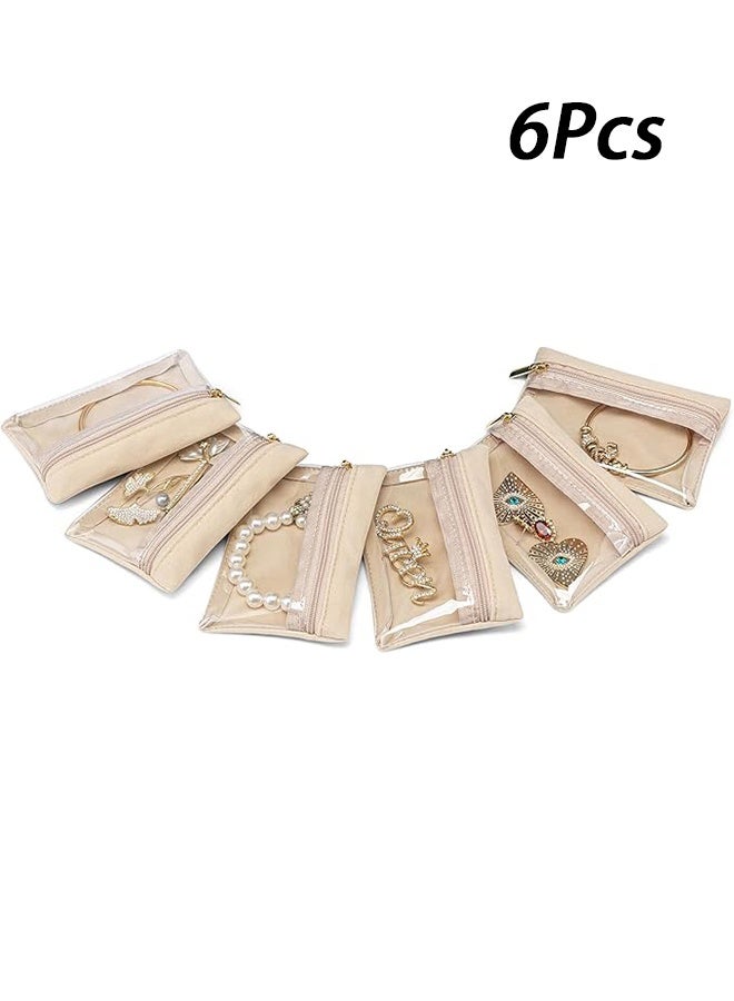 Travel Jewelry Bags,Jewelry Pouch Bag, Clear velvet zipper pockets Storage Bag Organizer Case for Women Girl Gift 6 Pcs - Image 1