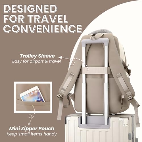 OCEANEVO College Bag for Girls WITH Luggage Tag and Zipper Pouch, School Bag for Girls 12-14 Years, Laptop Bag for Women for Office - 48 x 30 x 16 Cm - Khaki - Image 5
