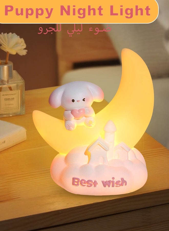 Kids Night Light,Cute Dog Night Light,Dimmable Nursery Portable Puppy Kawaii Night Light,Bedside Lamp For Baby And Toddler,Creative Cute Resin Moon Light Warm Color Bedside Night Light Birthday Gift, Good For Sleep, Perfect For Bedroom, Hallway, Stairs, Kids Room,Boy Girls - Image 1