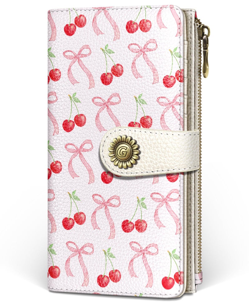 GIANCOMICS Cute Womens Wallet RFID Blocking, Bow Credit Card Holder Bifold, PU Leather Travel Billfold, Long Cash Purse, Zipper Coin Pocket Clutch, 1 ID Window, 11 Card Slot, Ladies Gift Woman - Image 1