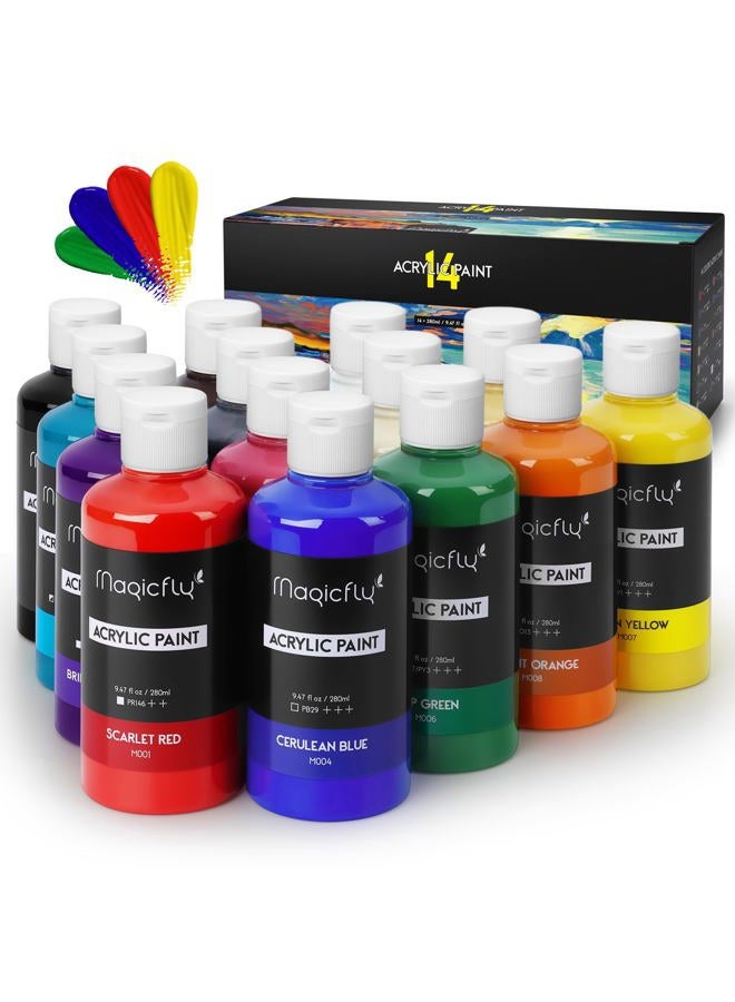 Magicfly Bulk Acrylic Paint Set, 14 Rich Pigments Colors (240 ml/8.12 fl oz.), Non-Fading, Non-Toxic Craft Paints for Painting on Canvas, Ideal for Kids, Artist & Hobby Painters - Image 1
