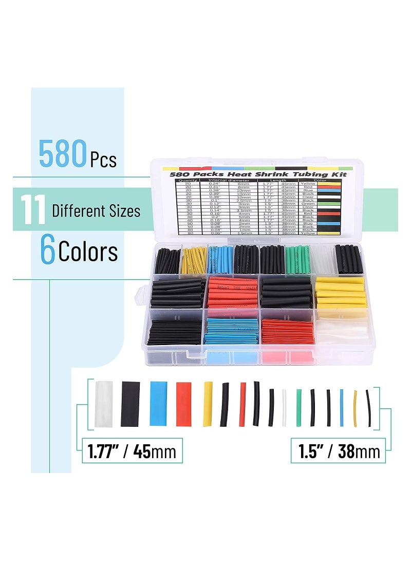 Heat Shrink Tubing Kit, 11 Sizes, Ratio, 580 pcs, Heat Shrink Wrap, Wire Shrink Wrap Tubing, Wire Shrink Tubing, Wire Heat Shrink, Electrical Shrink Wrap Tubing, Shrink Tubing for Wires - Image 2