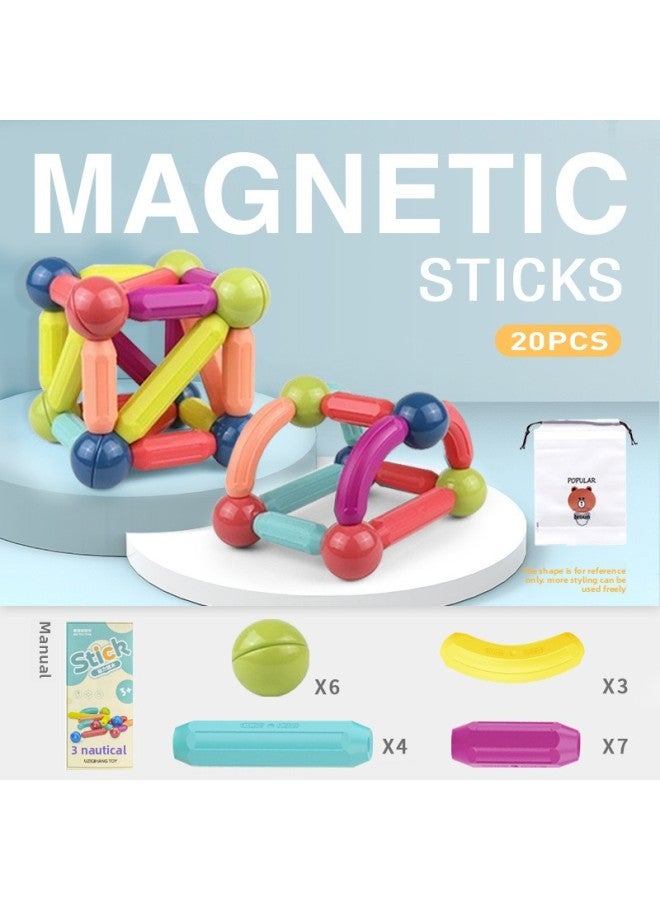 Magnetic Bar Building Blocks Large Children's Magnet Toys Magnetic Magnets 3-6 Years Old Boys And Girls Scattered Pieces Assembled Puzzle-Color:20-piece Set 【storage Bag】】 - Image 1