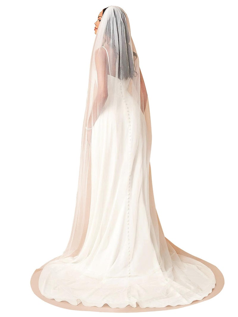AiberLisha Chapel Length Simple Drop Wedding Bridal Veil with Metal Comb Ivory - Image 1