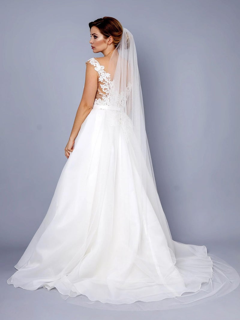 AiberLisha Chapel Length Simple Drop Wedding Bridal Veil with Metal Comb Ivory - Image 3