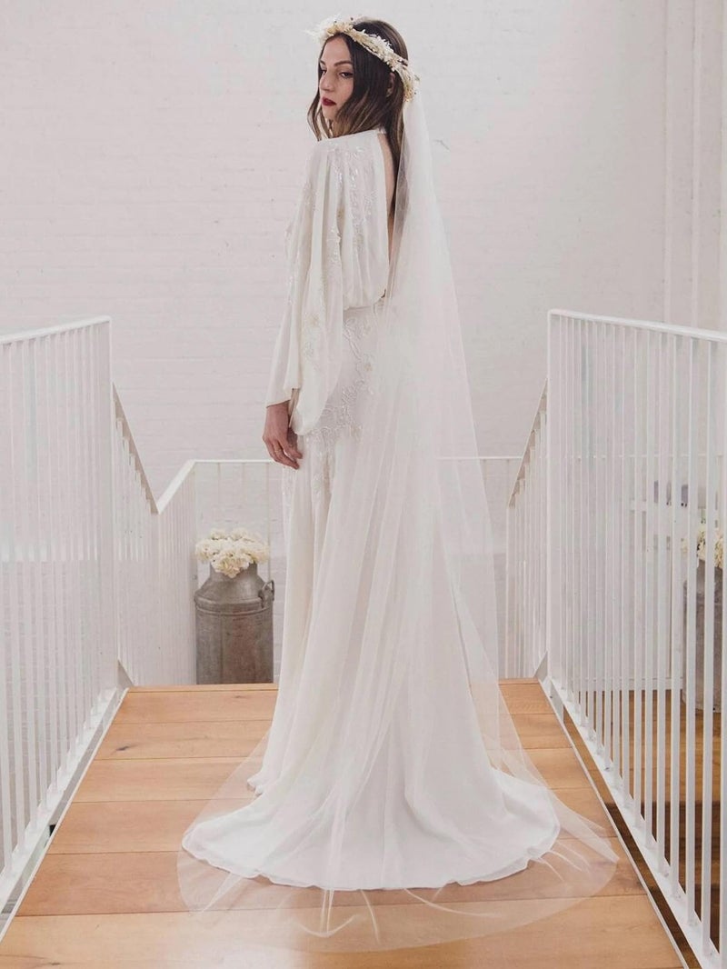 AiberLisha Chapel Length Simple Drop Wedding Bridal Veil with Metal Comb Ivory - Image 4
