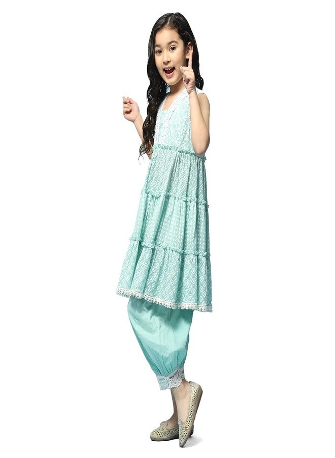 BIBA Cotton Girl Printed Relaxed Kid Kurta & Pant (Kw5168_Mint Green_7) - Image 2