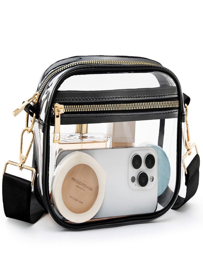 Fibrdoo Clear Bag Stadium Approved, Leather Clear Crossbody Purse Bag for Concerts Sports Events Festivals (Clear Black) - Image 1