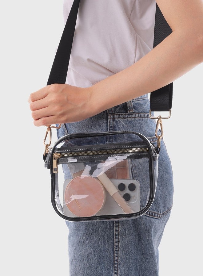 Fibrdoo Clear Bag Stadium Approved, Leather Clear Crossbody Purse Bag for Concerts Sports Events Festivals (Clear Black) - Image 2