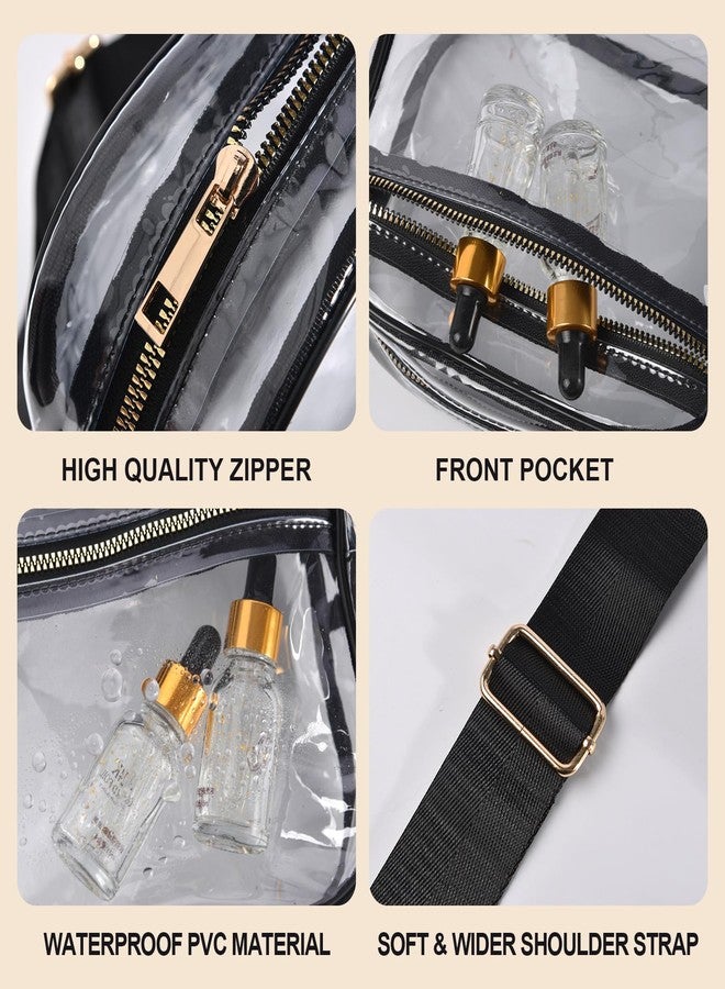 Fibrdoo Clear Bag Stadium Approved, Leather Clear Crossbody Purse Bag for Concerts Sports Events Festivals (Clear Black) - Image 5